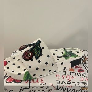 Dolce & Gabbana Cherry and Polka Dot Embellished Pool Slide Sandals
